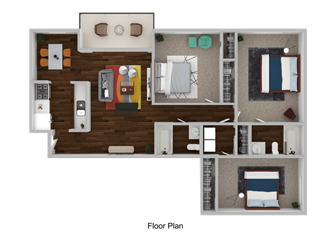 Floor plan for 3 beds, 2 baths, 1183 sqft